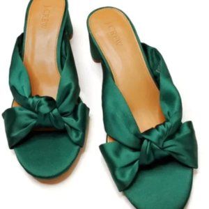 Loeffler Randall Emilia Emerald Kelly Green Silk Knot Slip On Mules size 9.5
